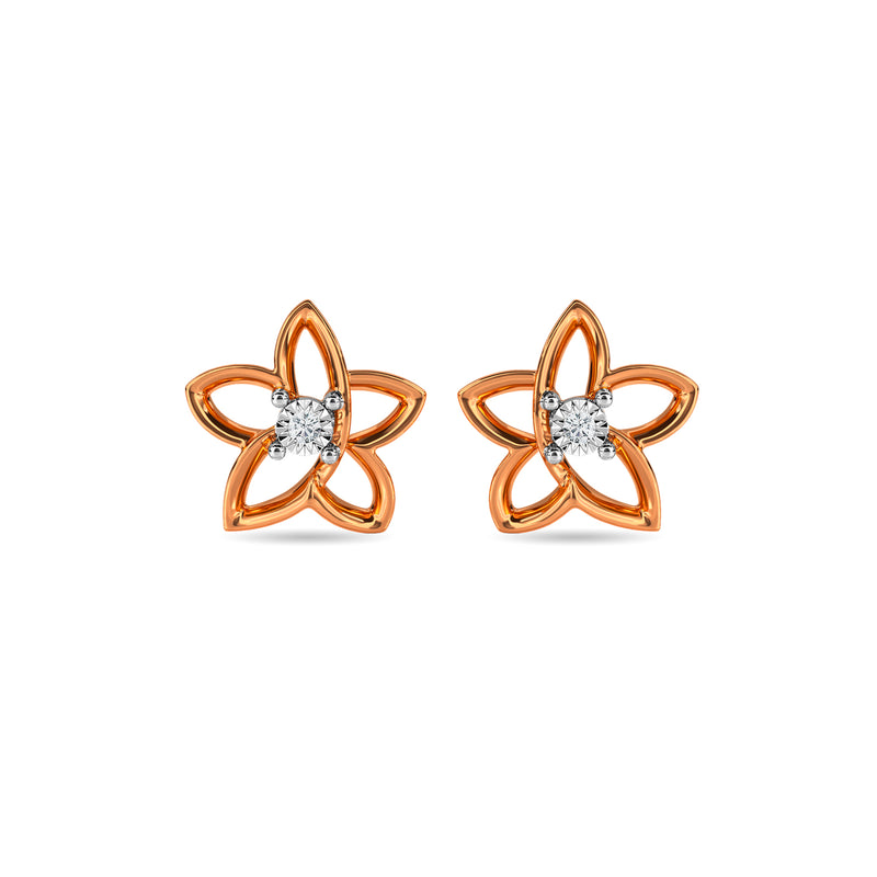 14k Yellow Gold Diamond Pave Flower Earrings on Leverback - Earrings